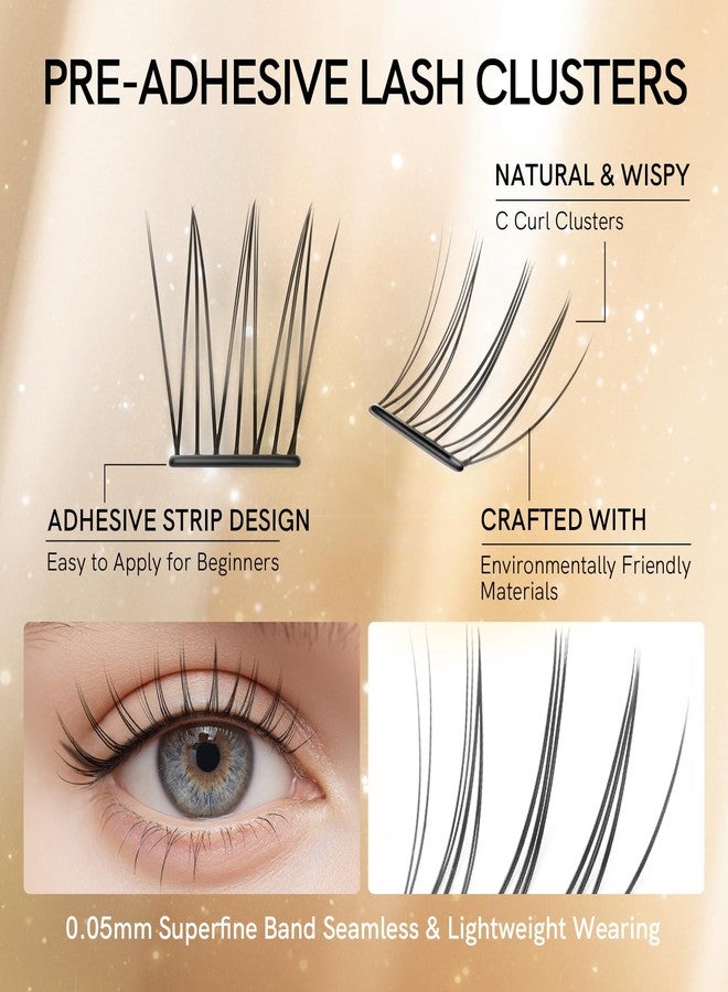 SIMER Self Adhesive Lash Clusters Kit Natural Press-On Lashes No Glue Needed 11-13mm Wispy Reusable No Residue Pre Glued Eyelash Clusters C Curl DIY Eyelash Extensions with Lash Tweezers(01 Fairy） - Image 4